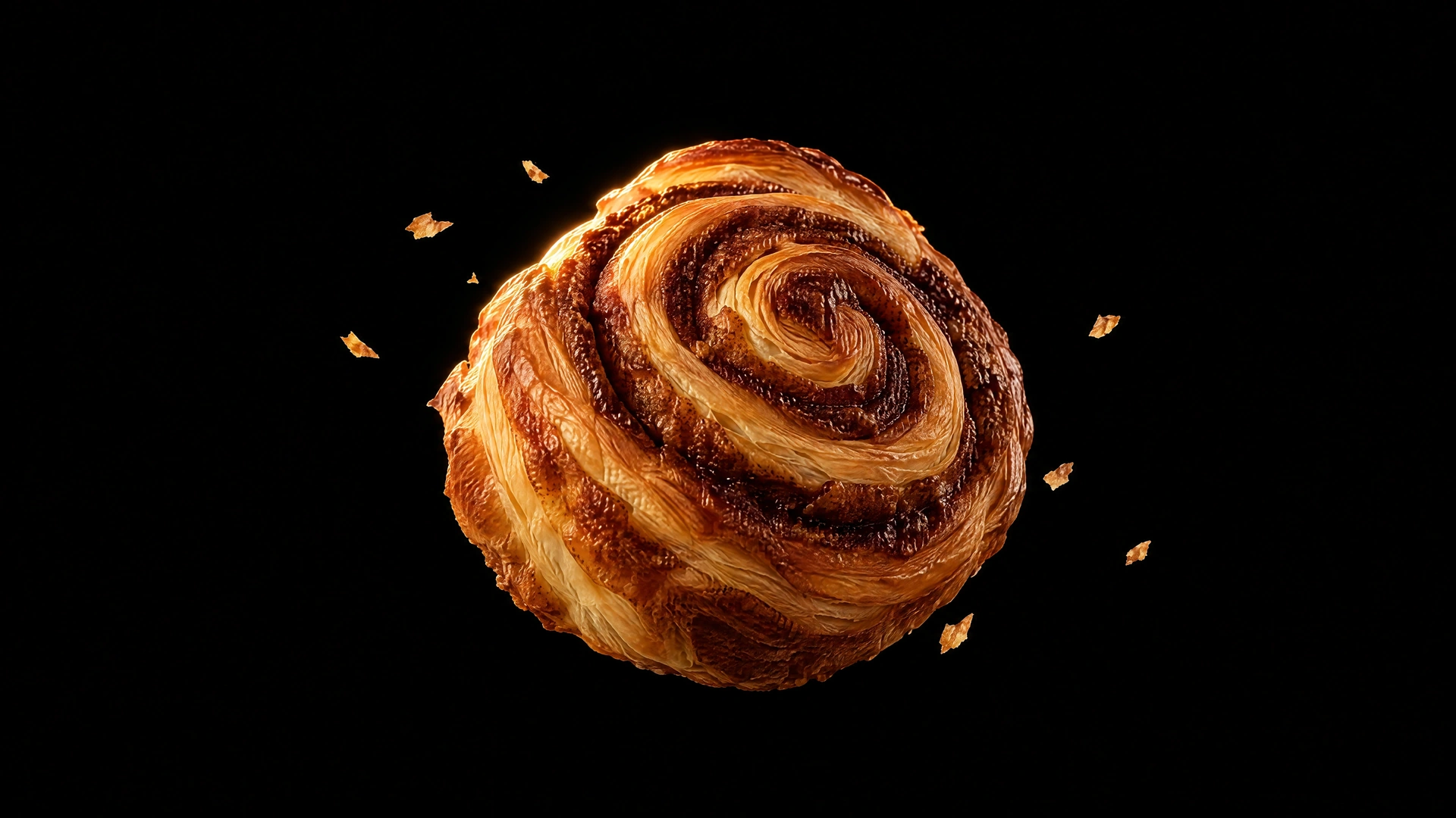 Golden laminated cinnamon spiral pastry